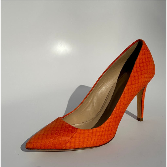 J. Crew Collection Orange Matte Python Heels Pumps Size 7 $378 Italy 90715 New - Picture 1 of 16